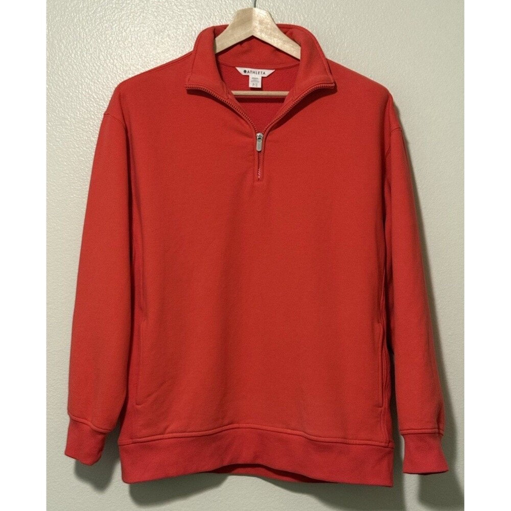 ATHLETA Forever Fleece 1/4 Zip Sweatshirt Coral Red Orange Small Tall Athleisure